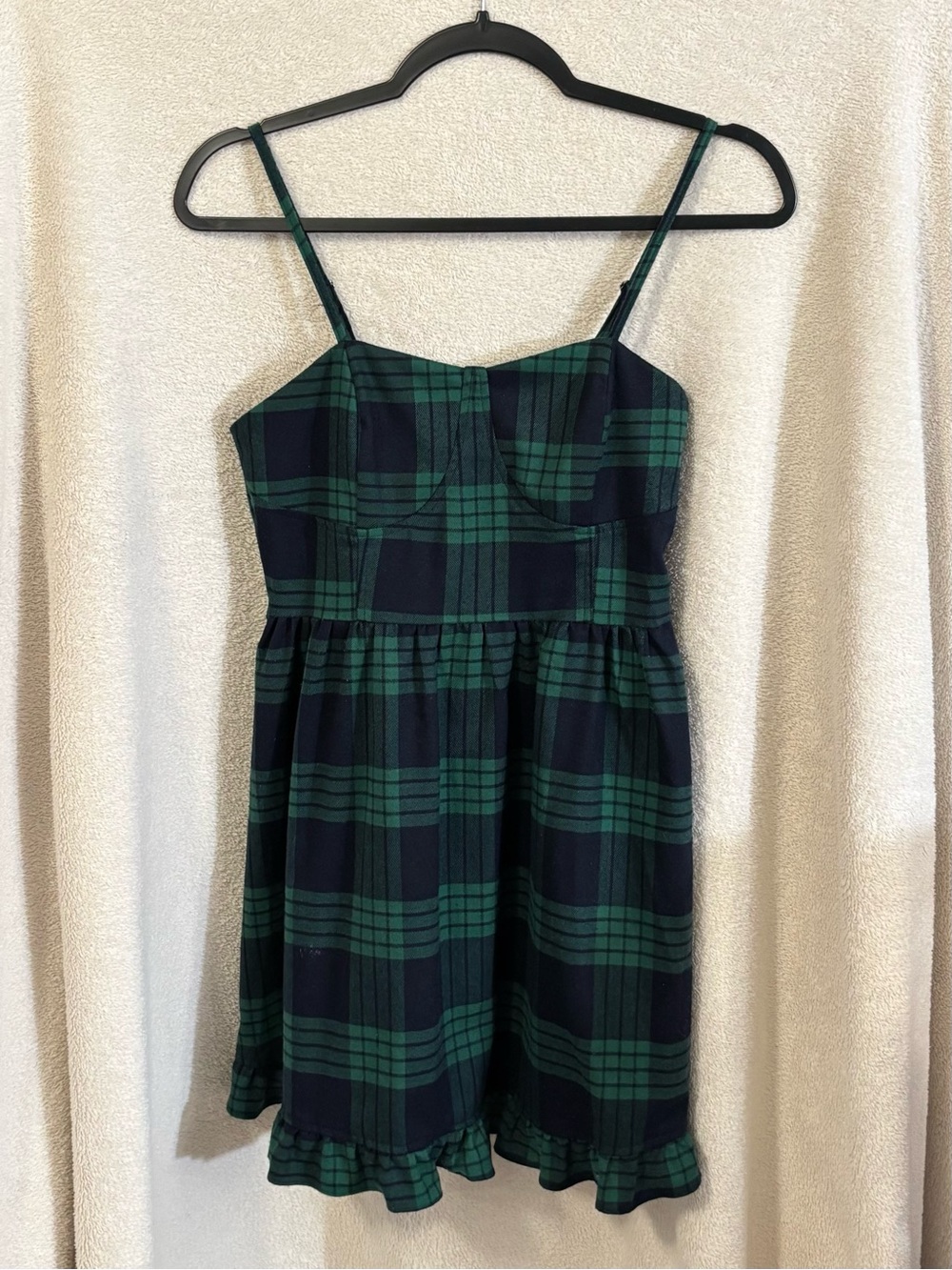Missguided Tartan Green Plaid Mini Dress size 6